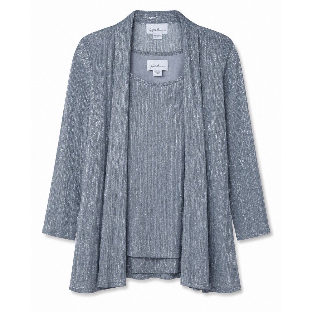 Jaclyn Smith Collection Jacket Tank Set Women's Medium Silver Metallic Knit NWOT